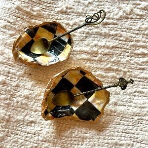 Decoupaged Oyster Shells “Courtley Check MacKenzie Childs” Inspired Salt/Pepper